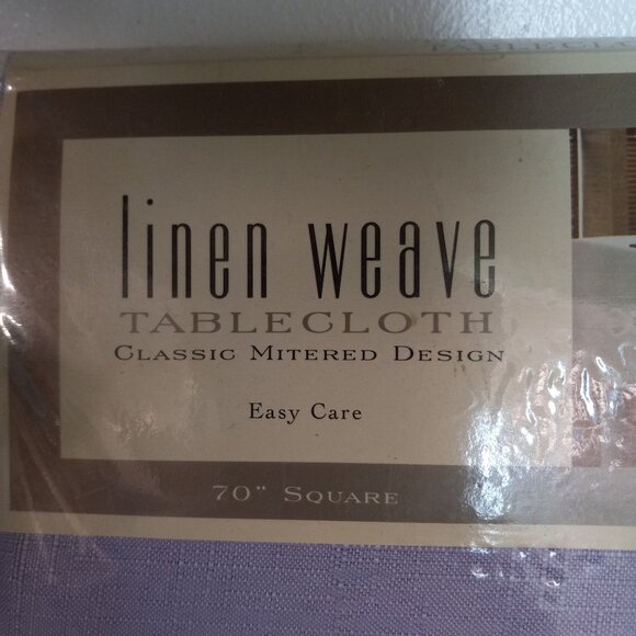 Linen Weave Tablecloth 70" Square Classic Mitered Design Lavender Vintage NEW - Picture 2 of 10
